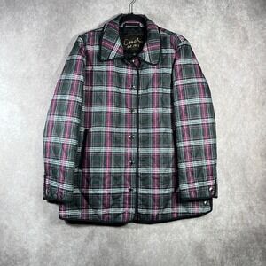 Coach Plaid Quilted Jacket Womens Medium Pink‎ Button Front Barn Jacket Pockets